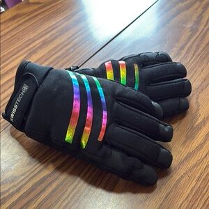 Swiss Tech Black Gloves with Rainbow Stripes